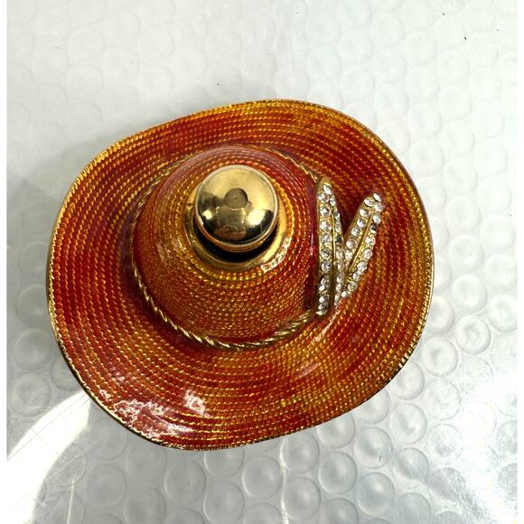 Red Hat Lady Society Cloisonne Brass Perfume Bottle Enamel Rhinestones - Picture 4 of 4